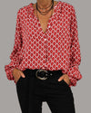 Variant image for Dam Blus V-ringning Geometrisk Bomullsblandning Långärmad-9