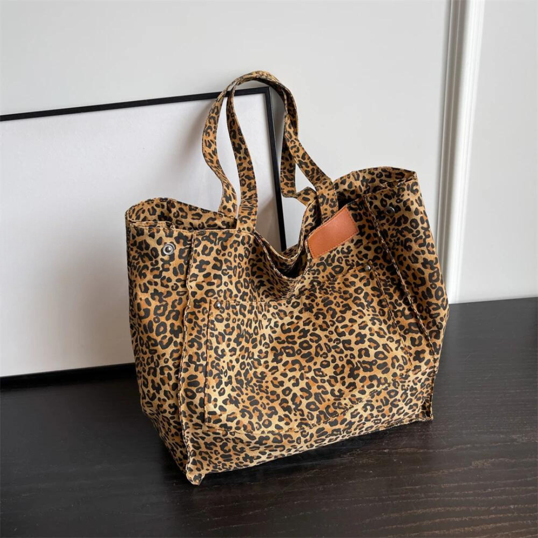 Överdimensionerad Axelväska med Leopardmönster