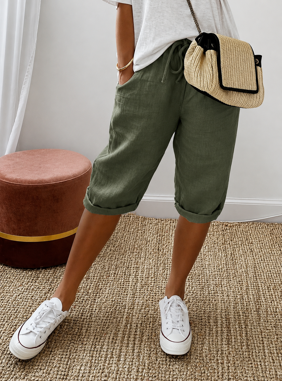 Dam Linne-stil Byxor Elegant Sommarstil Linblandning