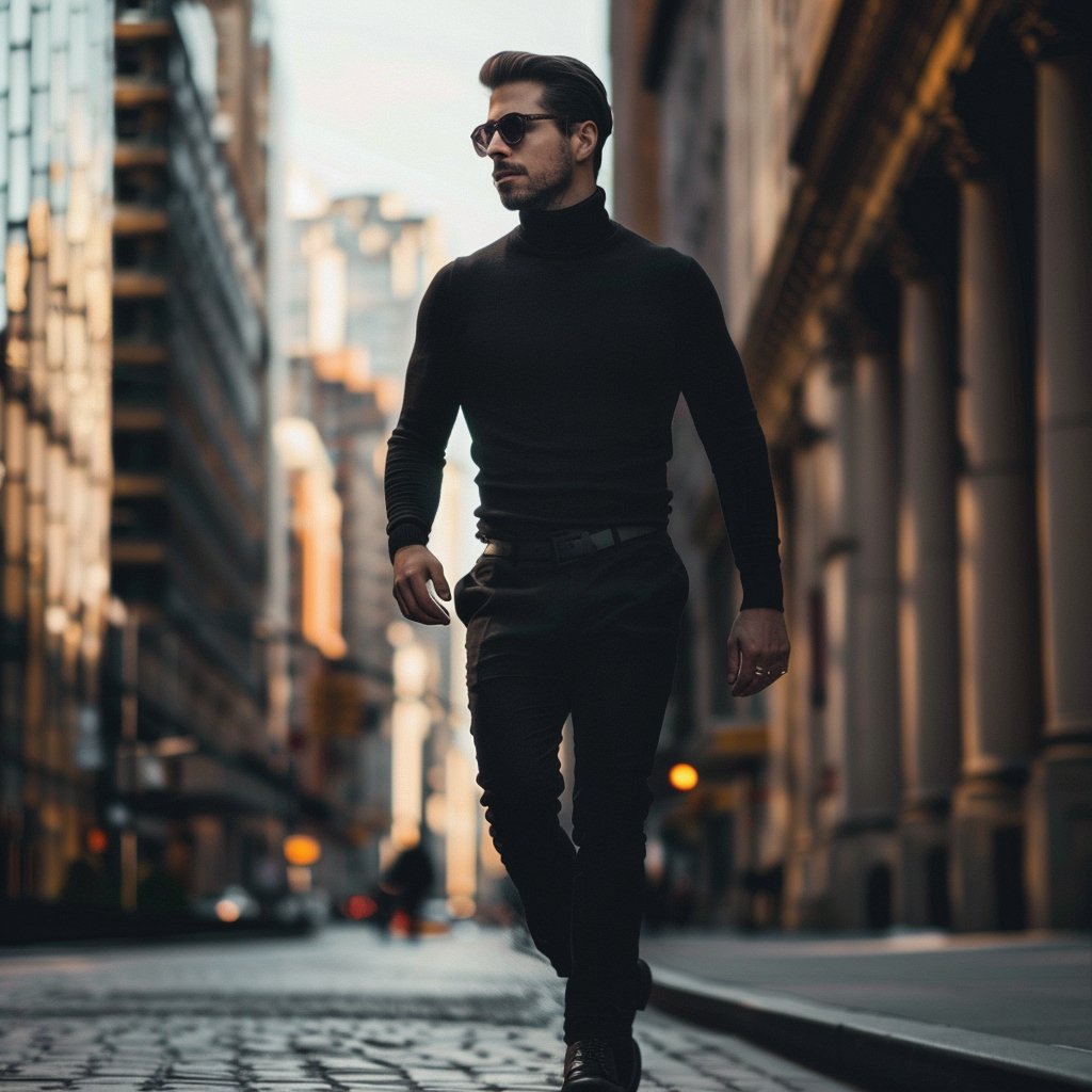 Mäns Turtleneck Klassisk Design Mjuk Bomullsblandning 4