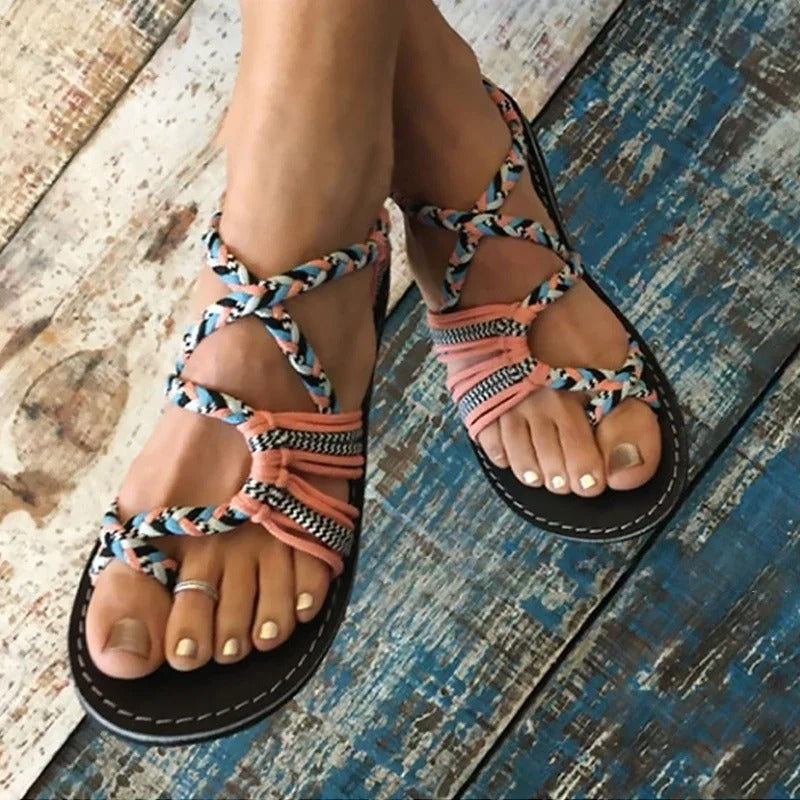 Handvävda rep platta sandaler