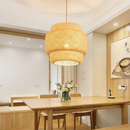 Handgebreide hanglamp van bamboe