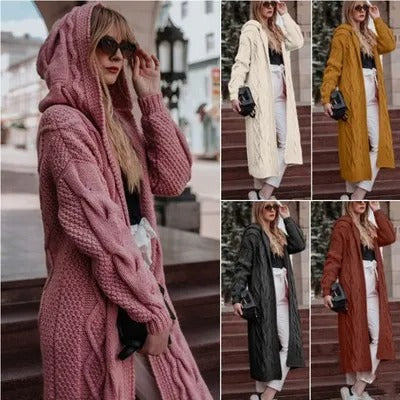 Twist Stickad Hooded Cardigan för kvinnor