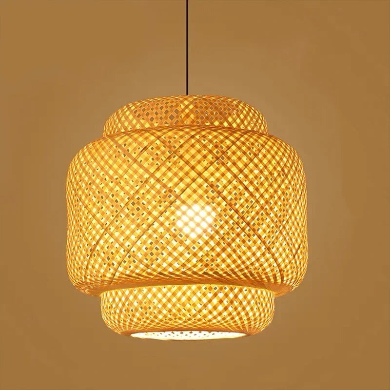 Handgebreide hanglamp van bamboe