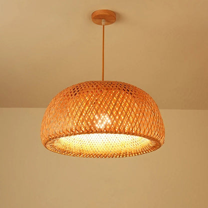 Handgebreide hanglamp van bamboe