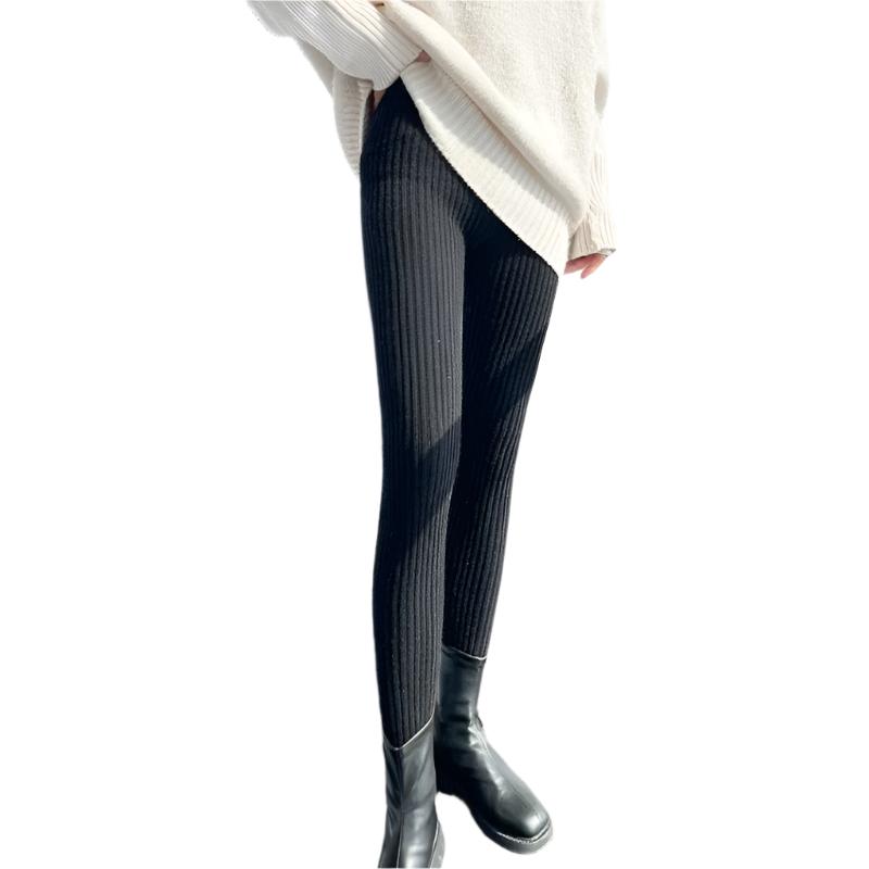 Stickade ribbade leggings med hög midja för kvinnor