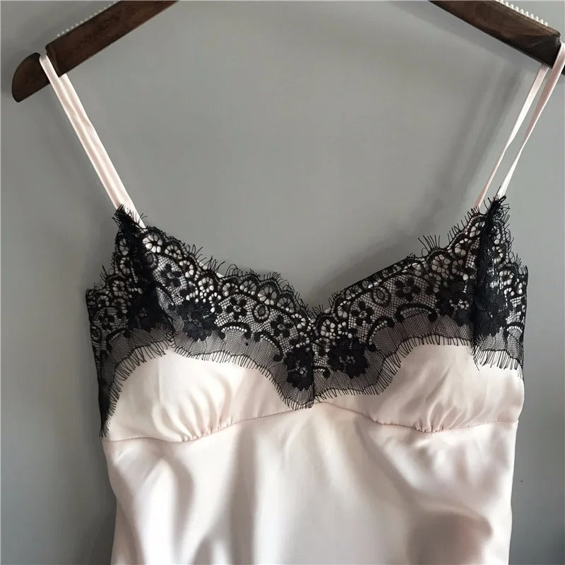 V-Neck Satin Sleepwear Set för kvinnor