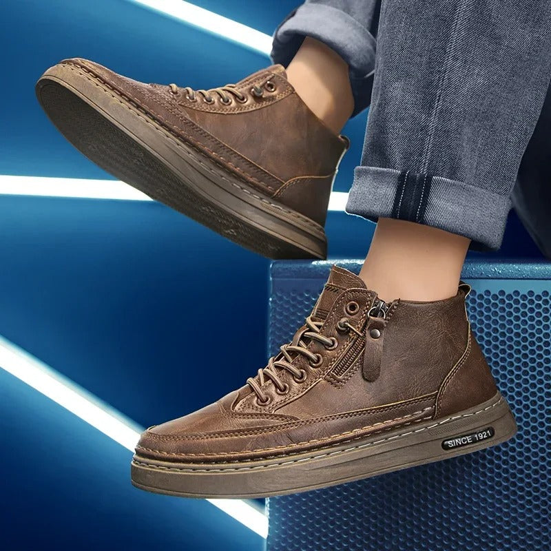 Ankelkängor i Läderstil med hög topp för män