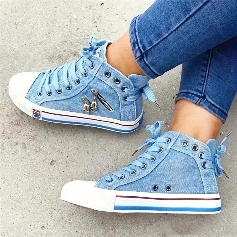 Denim Hi-Top Sneakers För Kvinnor
