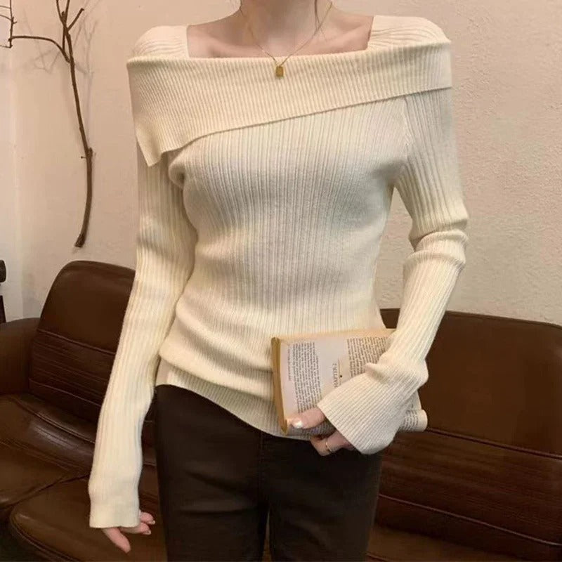 Stickad tröja med off shoulder för kvinnor