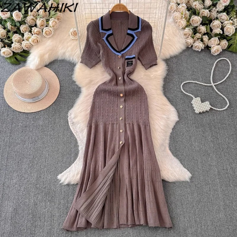 Stickad lång skjortklänning för kvinnor