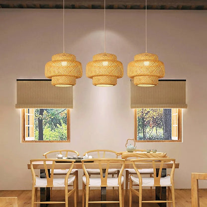 Handgebreide hanglamp van bamboe