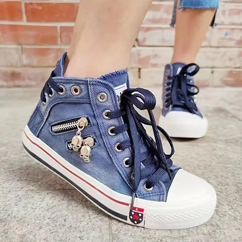 Denim Hi-Top Sneakers För Kvinnor