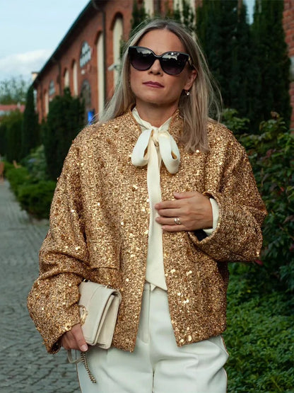 Guld lös jacka för kvinnor
