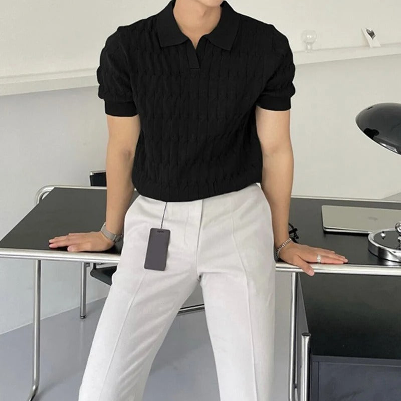 Stickad Jacquard Pikétröja för män