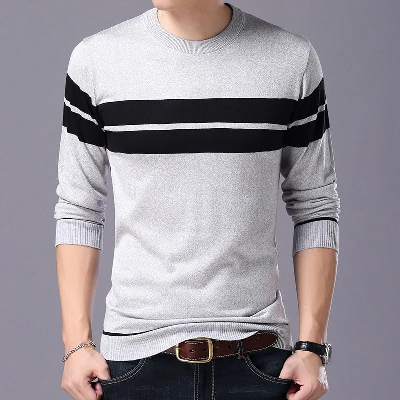 Patchwork-pullover med O-ringning för män