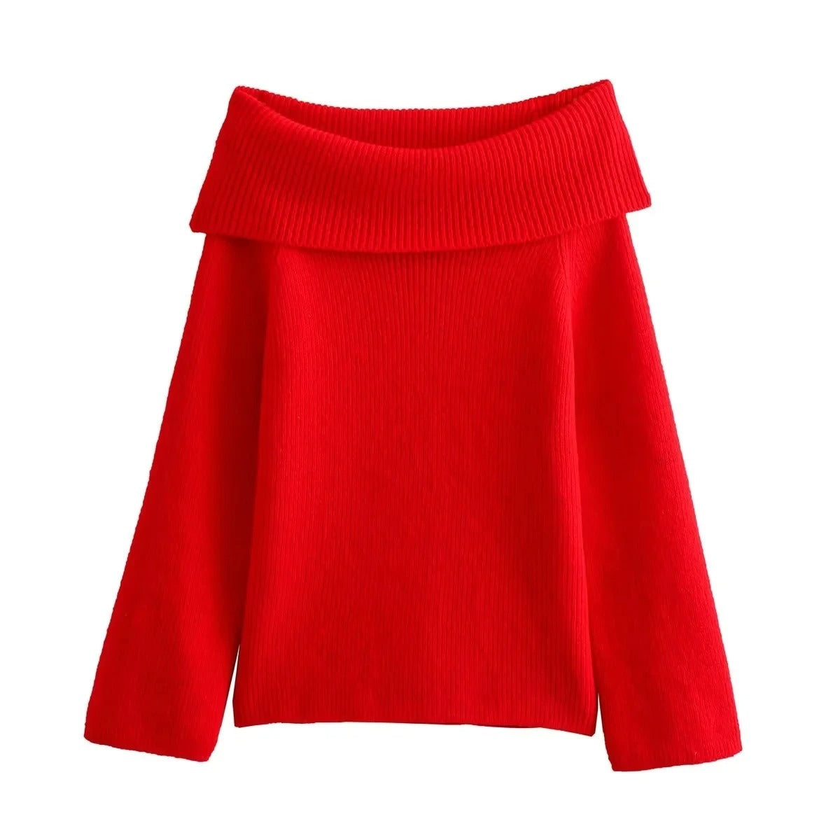 Stickad tröja med off shoulder för kvinnor