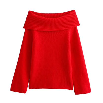 Stickad tröja med off shoulder för kvinnor