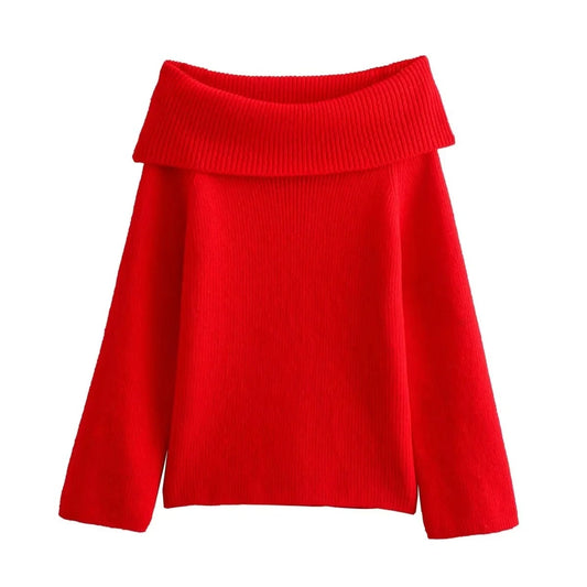 Stickad tröja med off shoulder för kvinnor