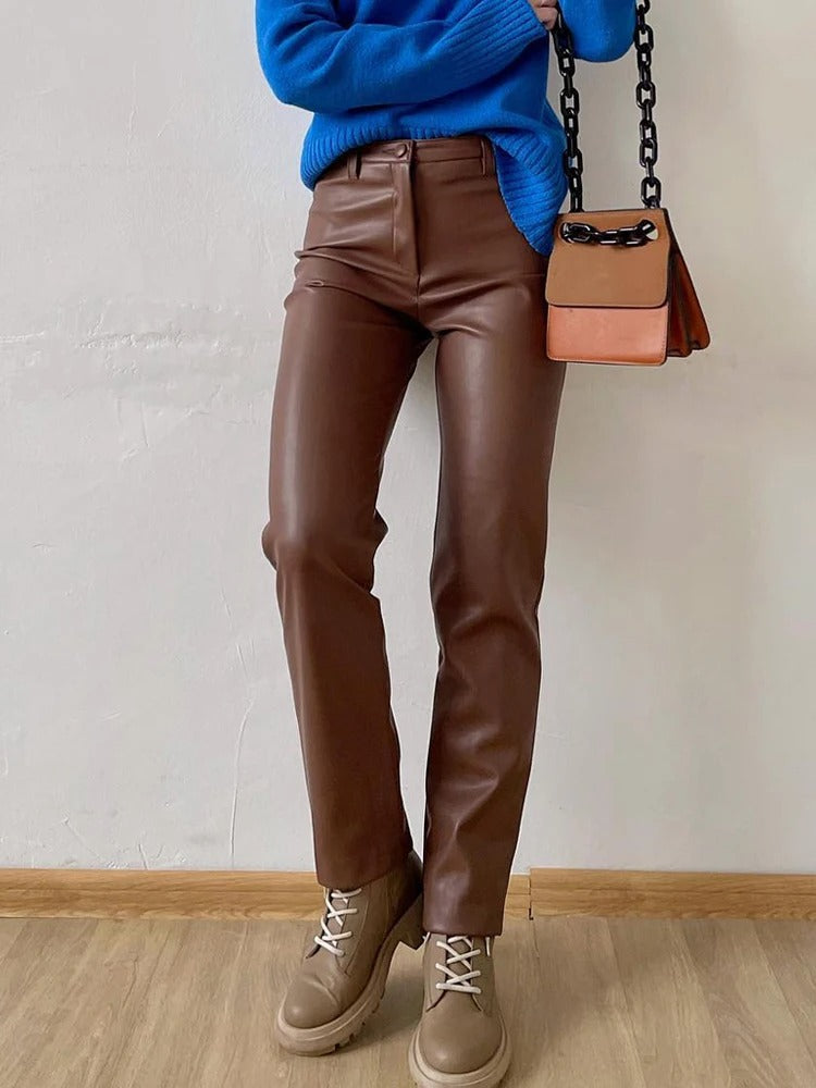 Klassiska Läderstil byxor för kvinnor