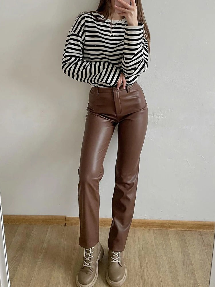 Klassiska Läderstil byxor för kvinnor