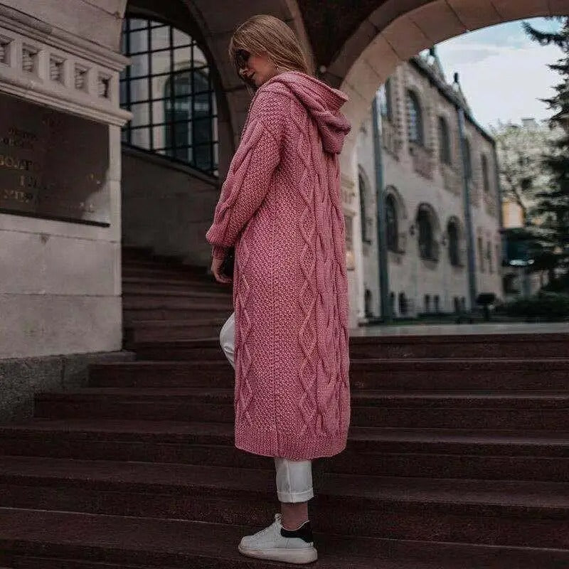 Twist Stickad Hooded Cardigan för kvinnor