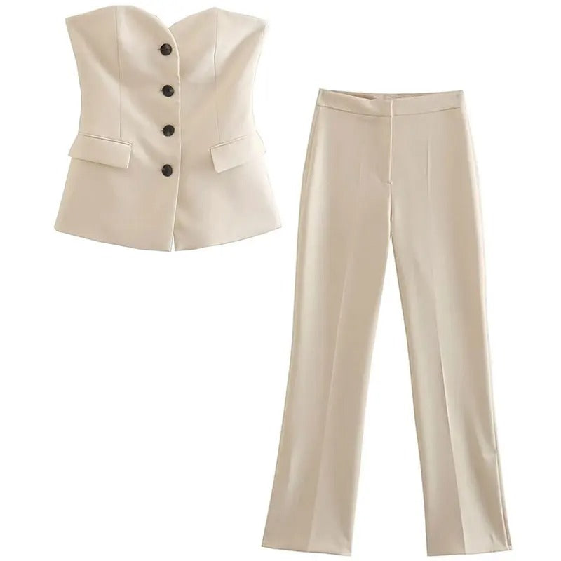 Off-Shoulder Tube Top & Byxor Set för kvinnor