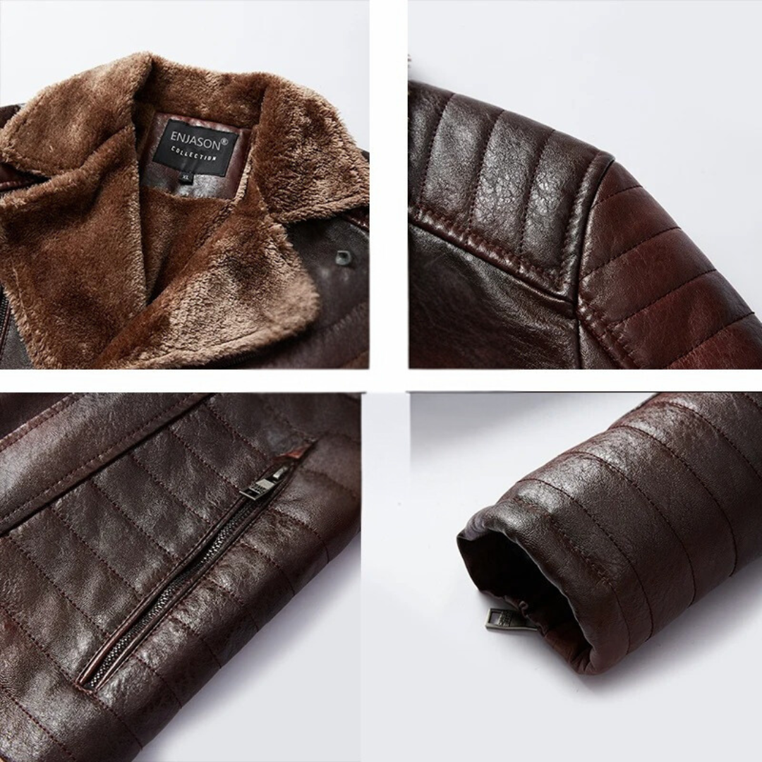 Läderstil Jacka med pälskrage för män