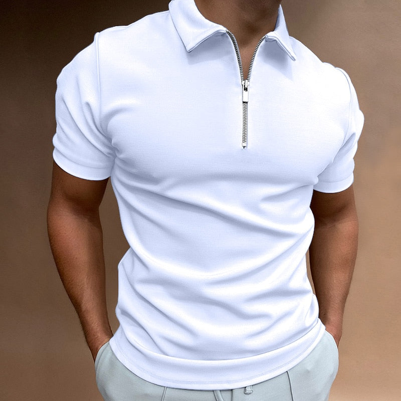 Herr Poloshirt Kort Ärmar Dragkedja 100% Bomull 5