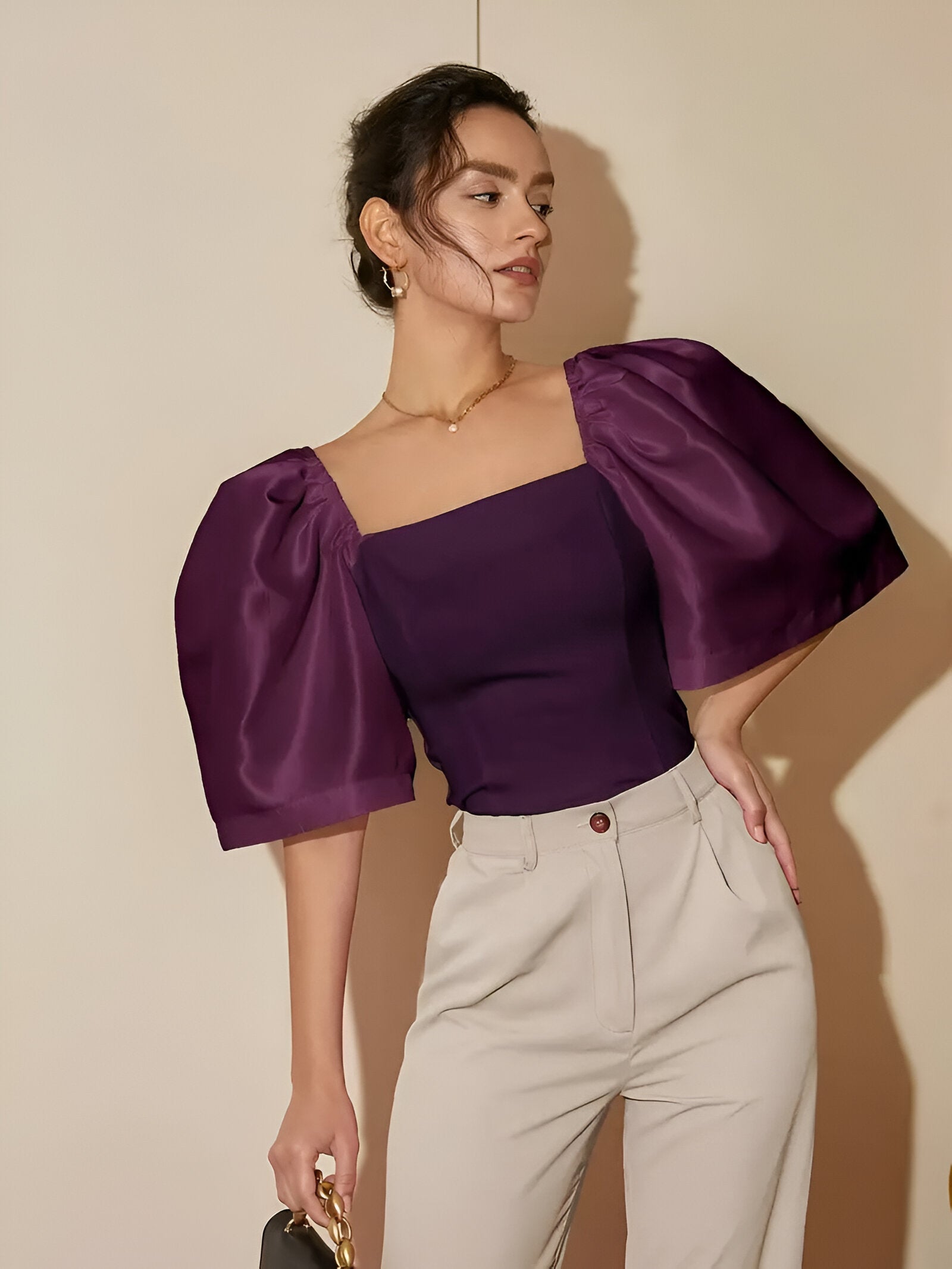 Variant image for Vit Dam Blus Fyrkantig Halsringning Elegant Polyester-8