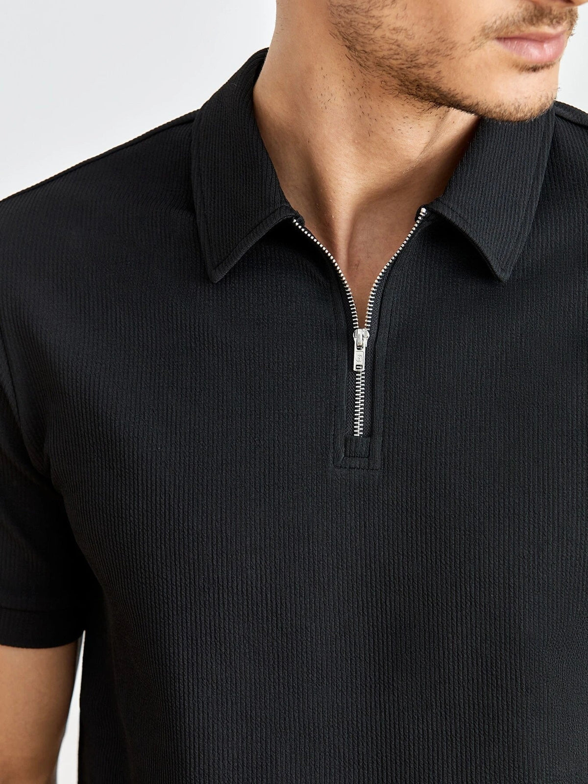 Herr Poloshirt Kort Ärmar Dragkedja 100% Bomull 3