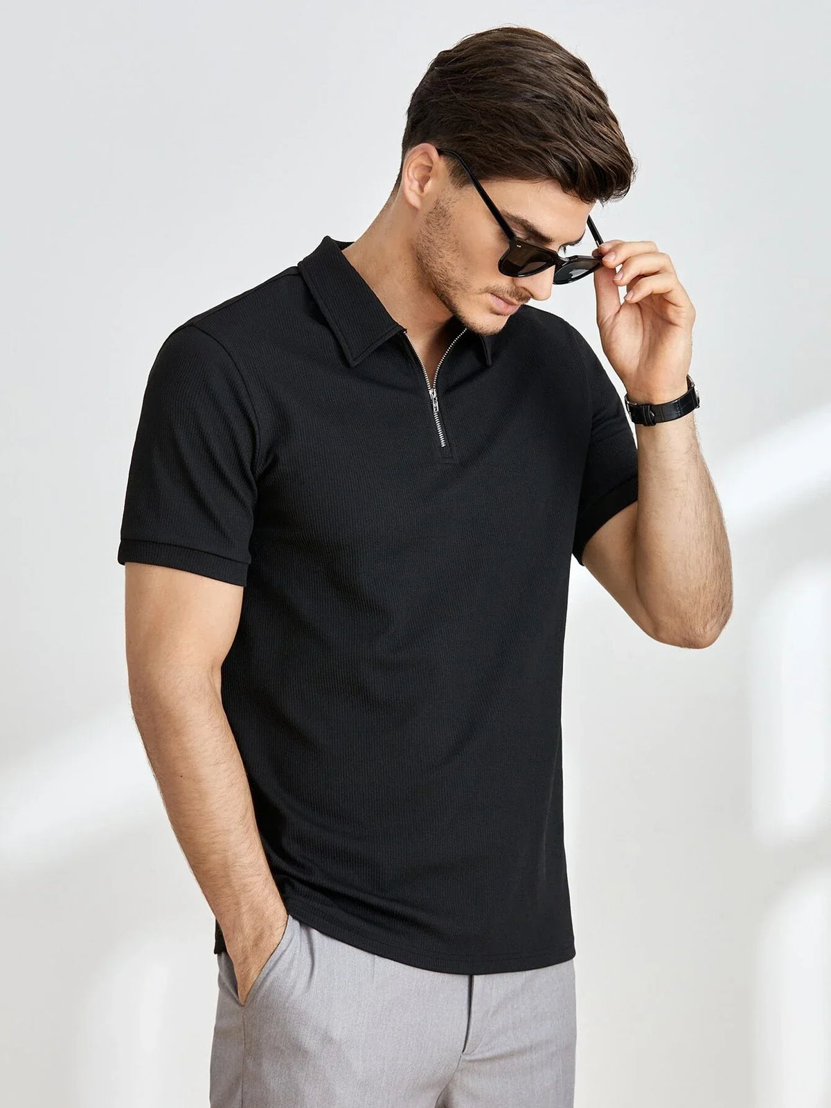 Herr Poloshirt Kort Ärmar Dragkedja 100% Bomull 2