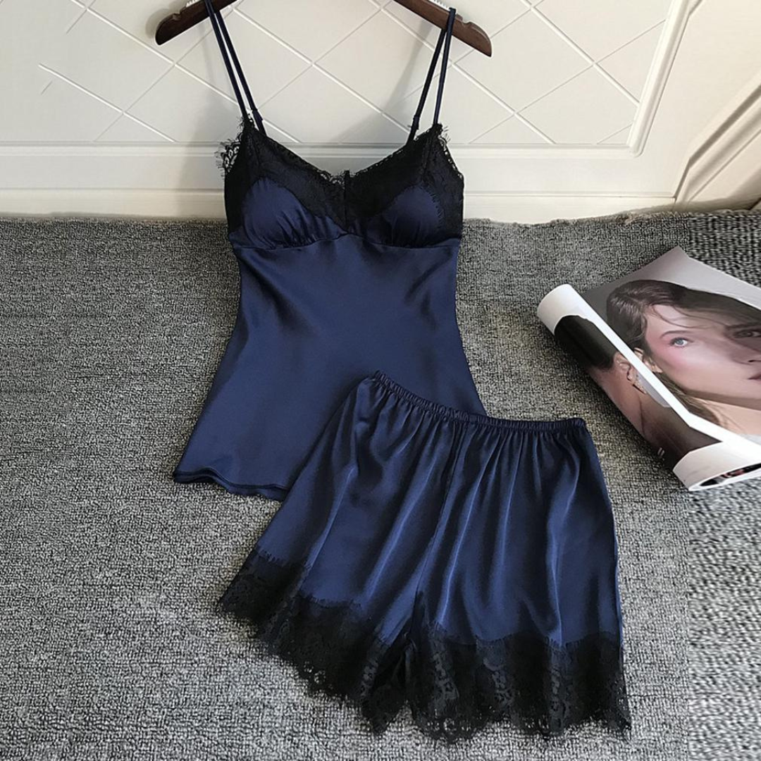 V-Neck Satin-stil Sleepwear Set för kvinnor