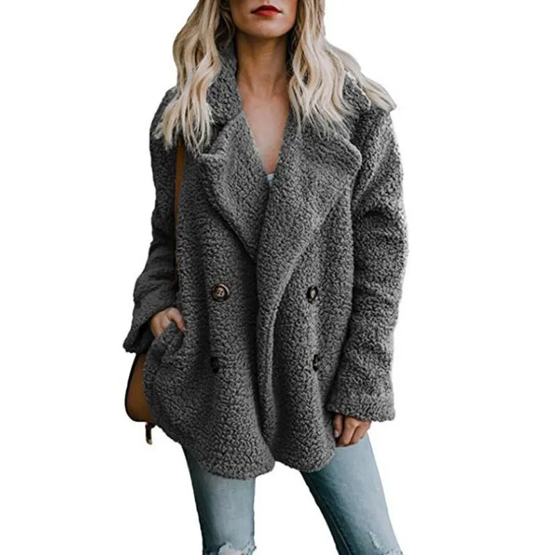 Oversized fluffig fleecejacka för kvinnor