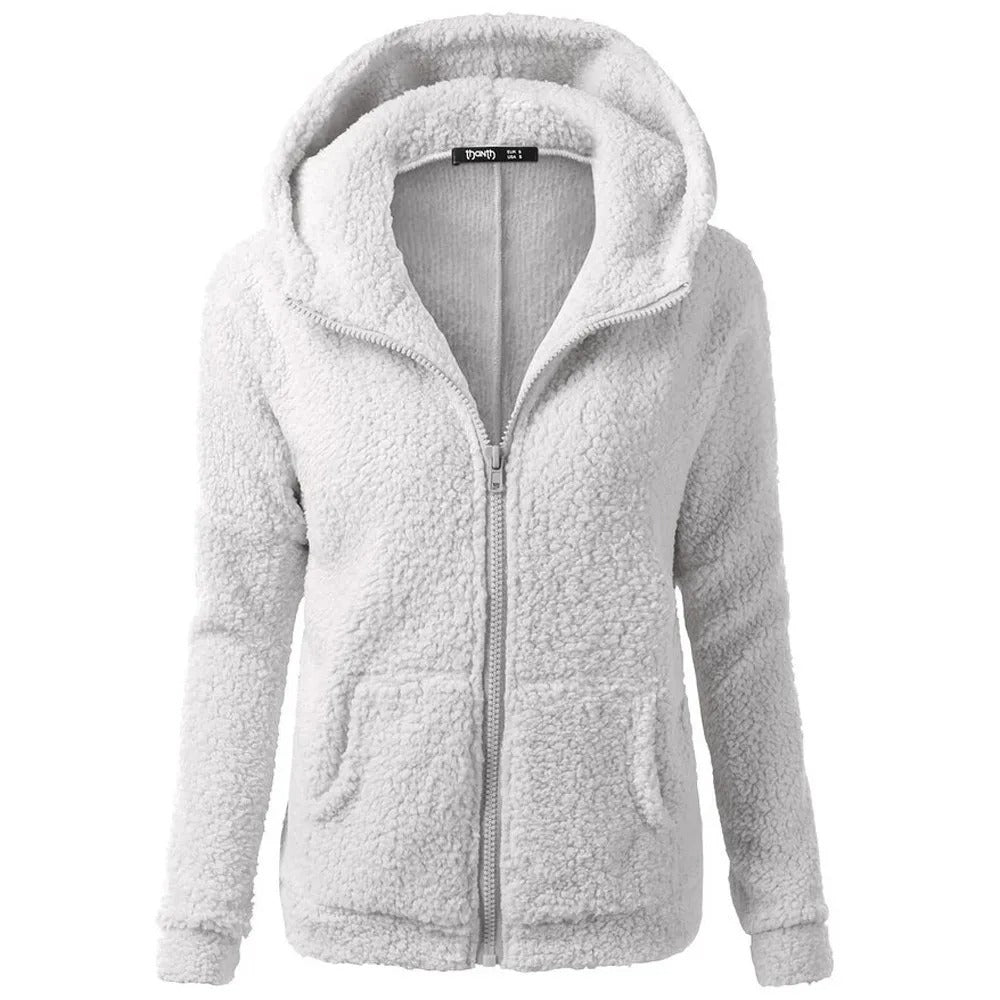 Fleece vinterjacka med huva för kvinnor