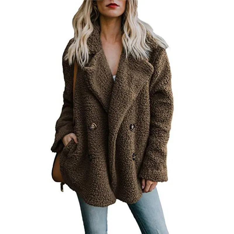 Oversized fluffig fleecejacka för kvinnor