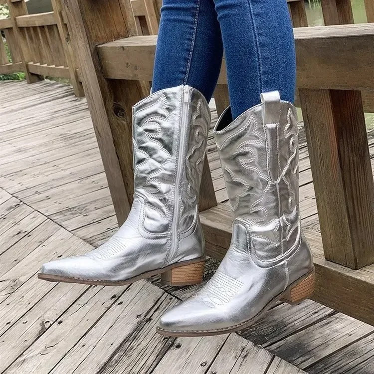 Färgade retro cowboystövlar för kvinnor