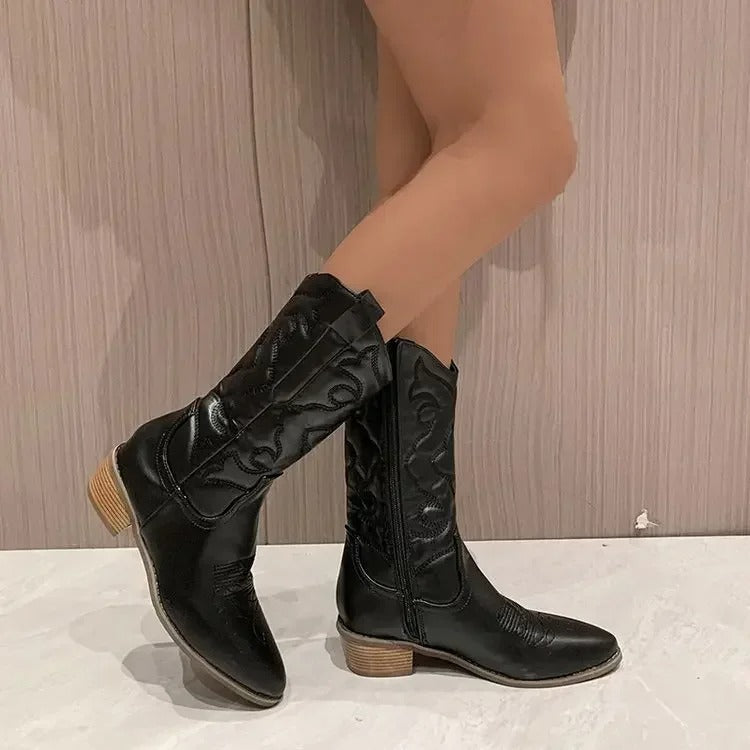 Färgade retro cowboystövlar för kvinnor