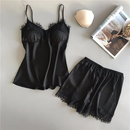 V-Neck Satin-stil Sleepwear Set för kvinnor
