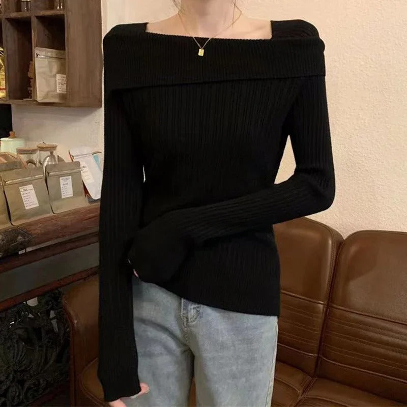 Stickad tröja med off shoulder för kvinnor