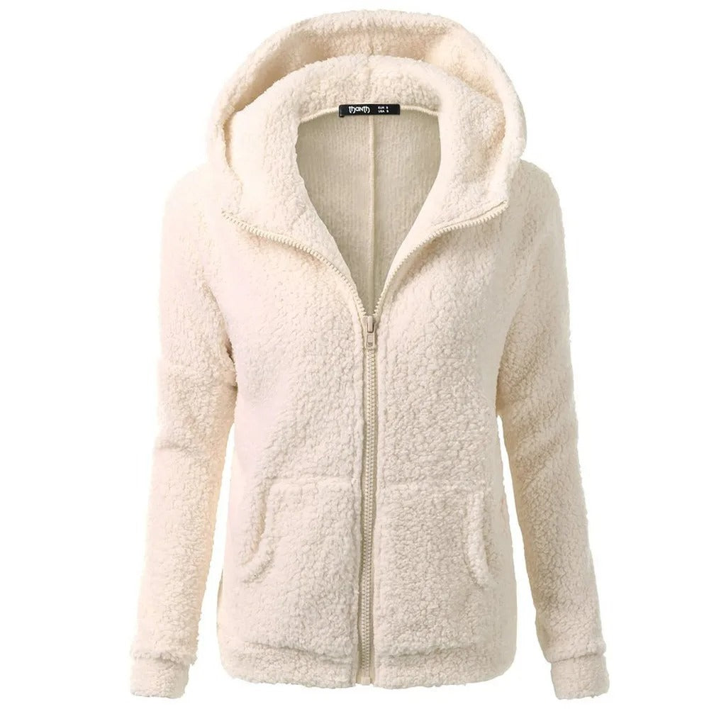 Fleece vinterjacka med huva för kvinnor