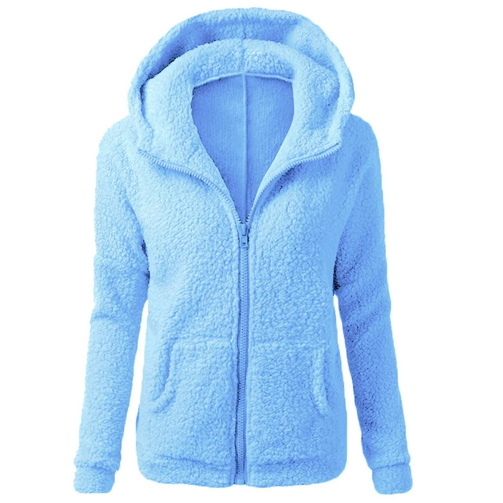 Fleece vinterjacka med huva för kvinnor
