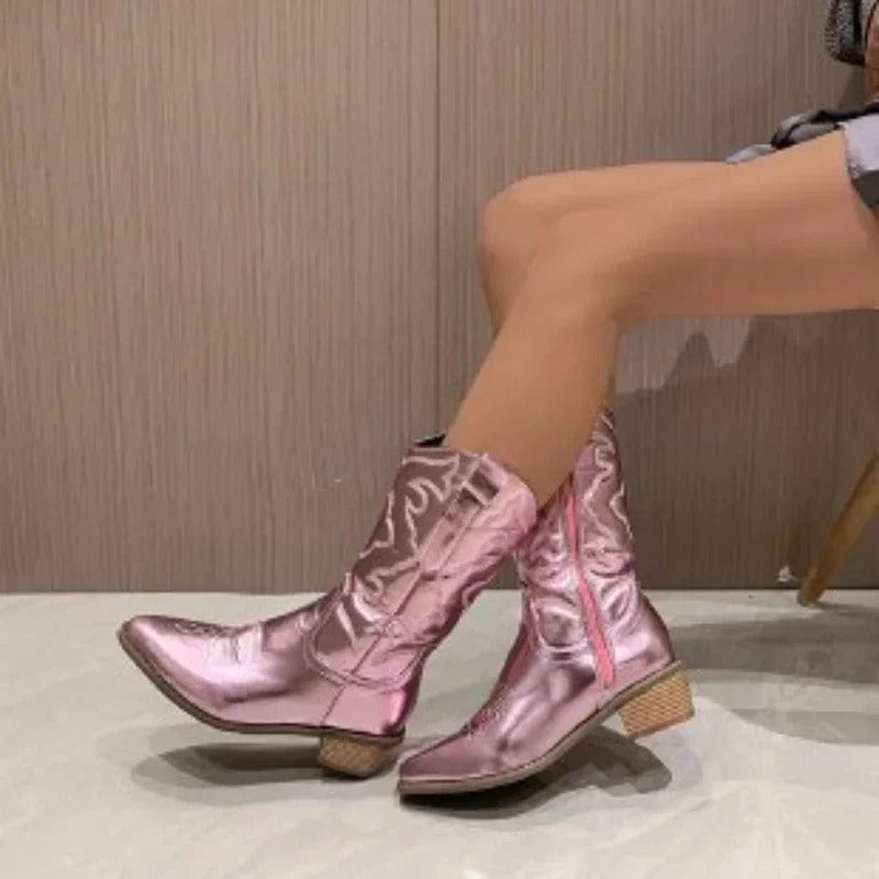 Färgade retro cowboystövlar för kvinnor