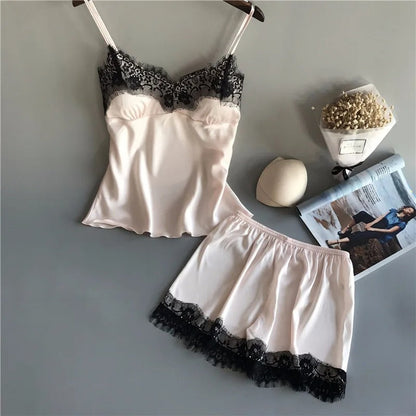 V-Neck Satin-stil Sleepwear Set för kvinnor