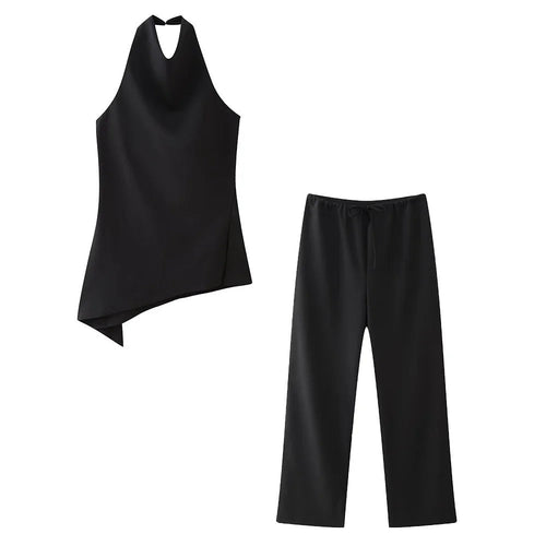 Set med topp med halterneck och raka byxor för kvinnor