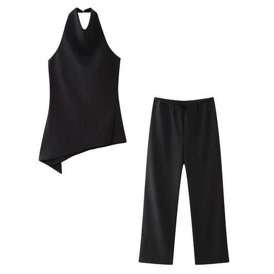 Set med topp med halterneck och raka byxor för kvinnor