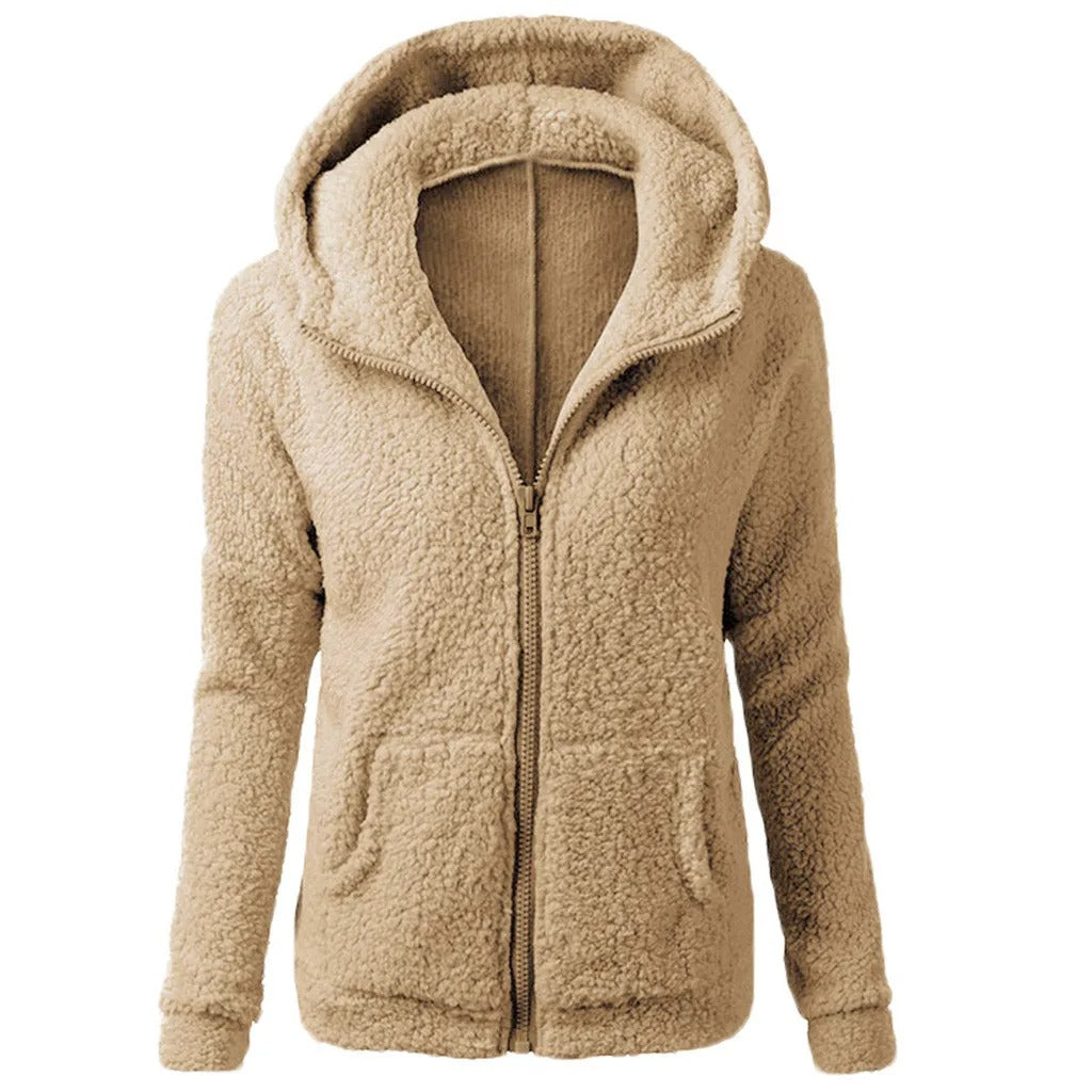 Fleece vinterjacka med huva för kvinnor