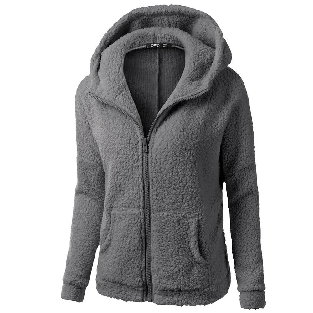 Fleece vinterjacka med huva för kvinnor