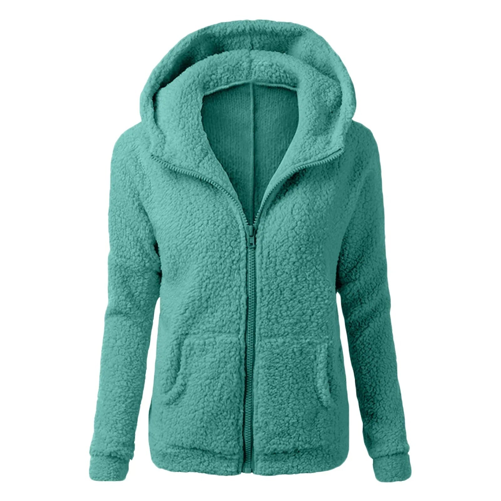 Fleece vinterjacka med huva för kvinnor