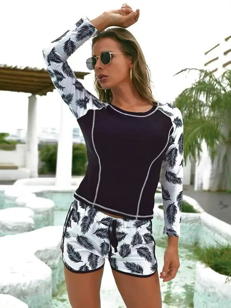 Tankini set med tropiskt tryck för kvinnor